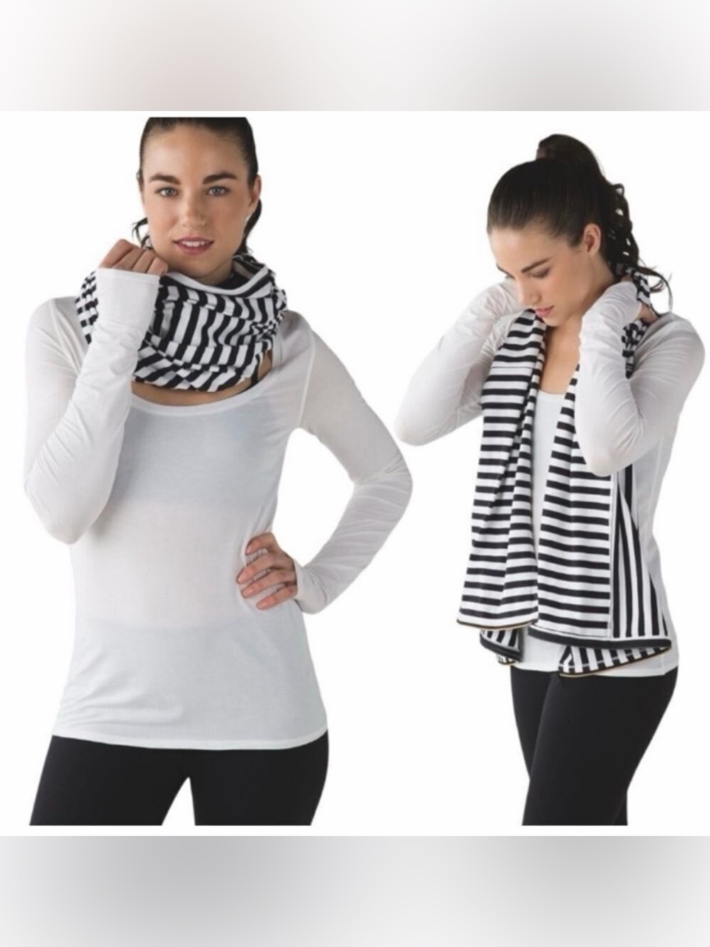 Lululemon Vinyasa Black & White Striped Zipped Infinity Scarf